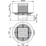 Alcaplast Padlóösszefolyó 105×105/50 mm vízszintes, rozsdamentes rács, kombinált