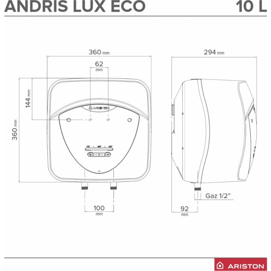 Ariston AN LUX ECO 10/5 EU-15l vízmelegítő, felsős, LCD kijelző