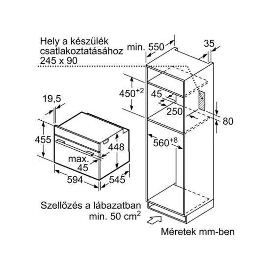 Bosch Beépíthető kompakt mikrohullámú sütő - 45 cm magas - Serie8 - 900W - TFT k