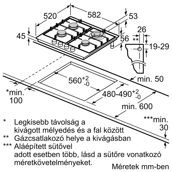 Bosch Gázfőzőlap nemesacél felületen - Serie4 - 60cm - elektromos szikragyújtás
